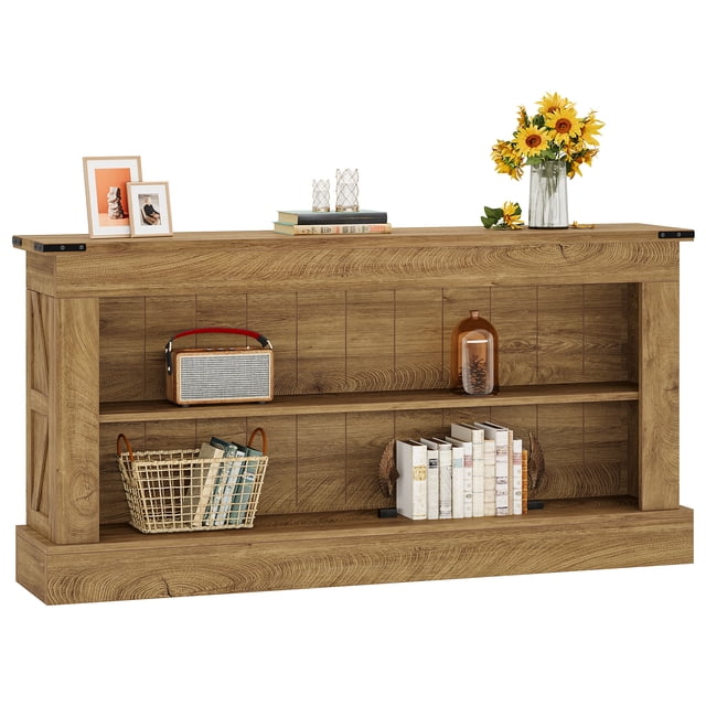 Fnova 63" Farmhouse Console Table, Entertainment Center TV Stand with Open Storage, Narrow Sofa Table for Living Room, Bedroom, Hallway, Foyer