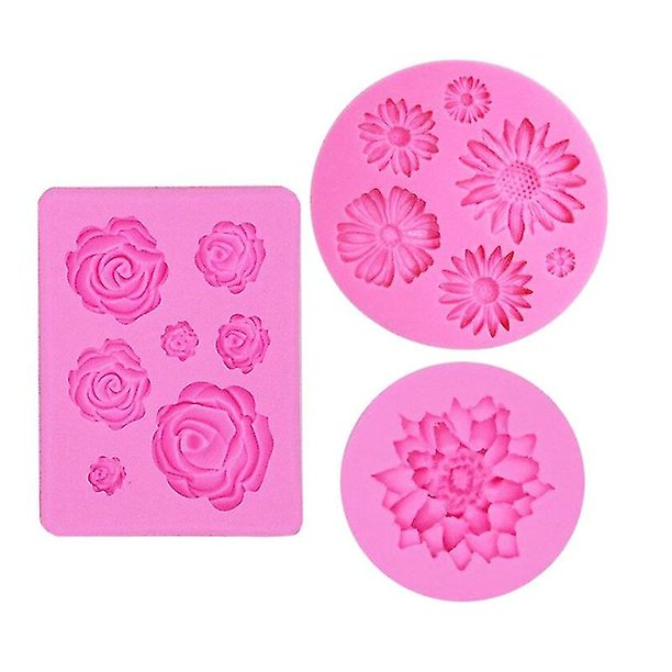Moldes para fondant para tartas de flores, (juego de 3) moldes de silicona, mini flores, rosas, margaritas, moldes para gelatina, azúcar, caramelo, chocolate, fondant, decoración de tartas