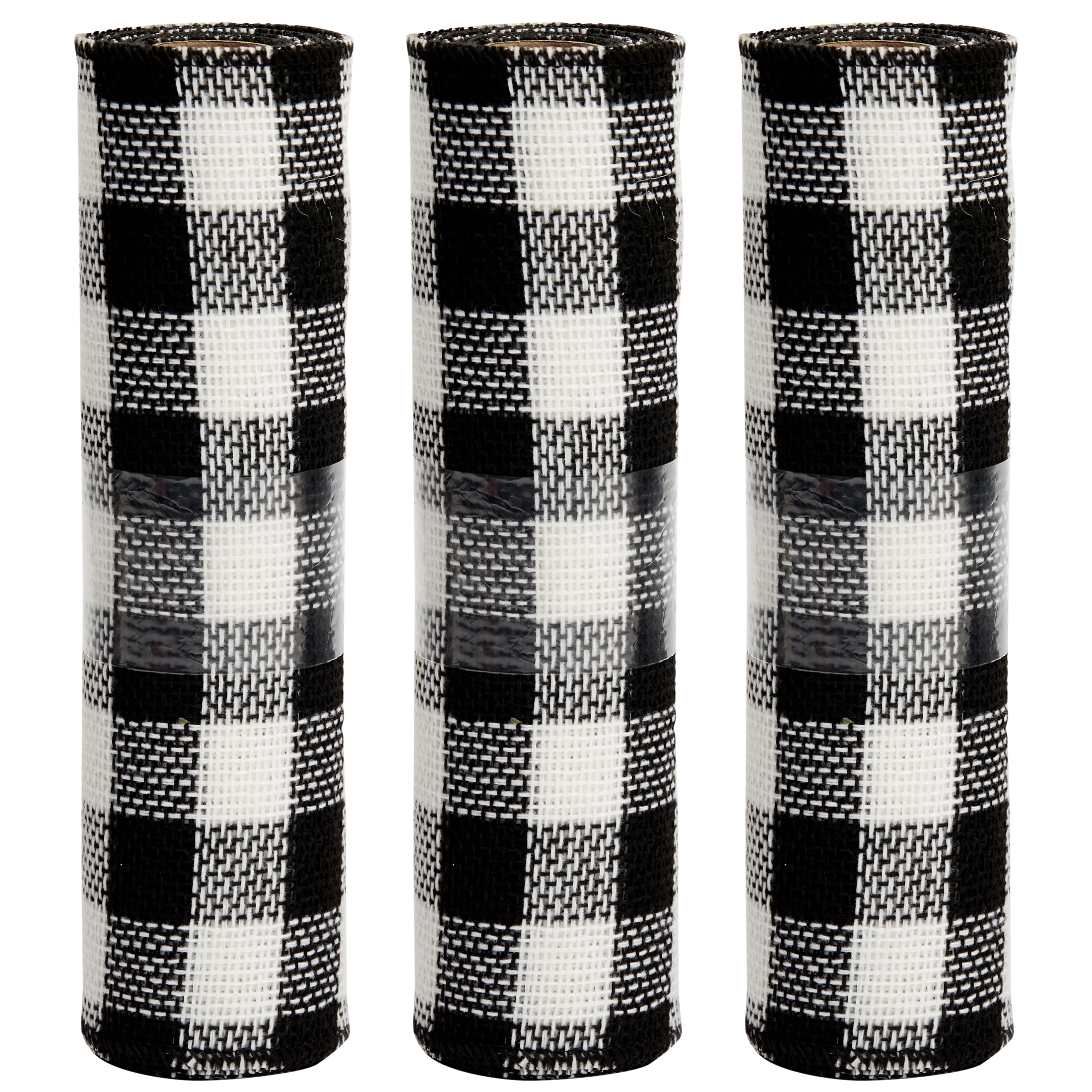Holiday Time Black and White Plaid Mesh Fabric Ribbon Rolls, 3-Pack, 10.5'