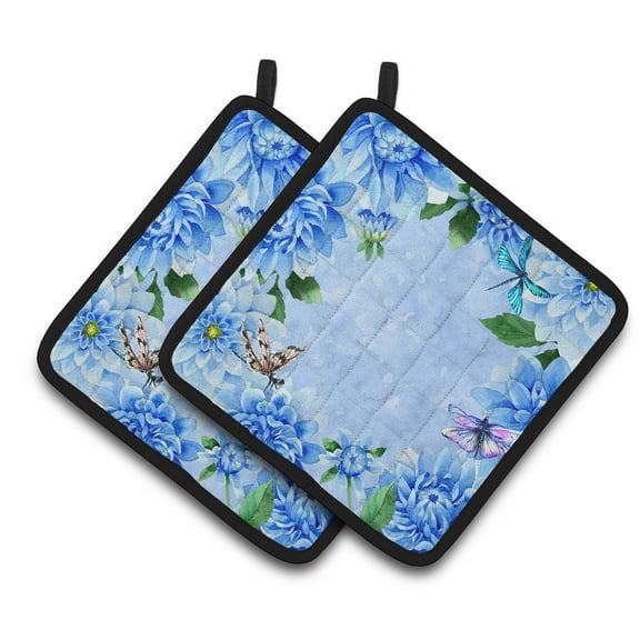 Caroline's Treasures Blue Dahlias Pair of Pot Holders