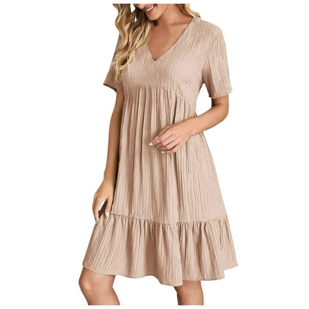 Blphud Dresses for Women Summer Casual Dresses for Women Women Casual Fashion Solid Color Button V Neck Short Sleeve Dress Women Summer Dresses for Women 2024 Pink XXXL