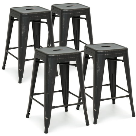 Best Choice Products 24in Metal Industrial Distressed Bar Counter Stools, Set of 4, Bronzed
