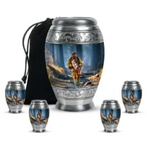 Yatskia Fire Fighter with Dog Little Keepsake Urns for Human Ashes Adult Men and Women, Large Funeral Urn for Ashes Adult Dad, (Monar 10 Inch and 3 Inch)