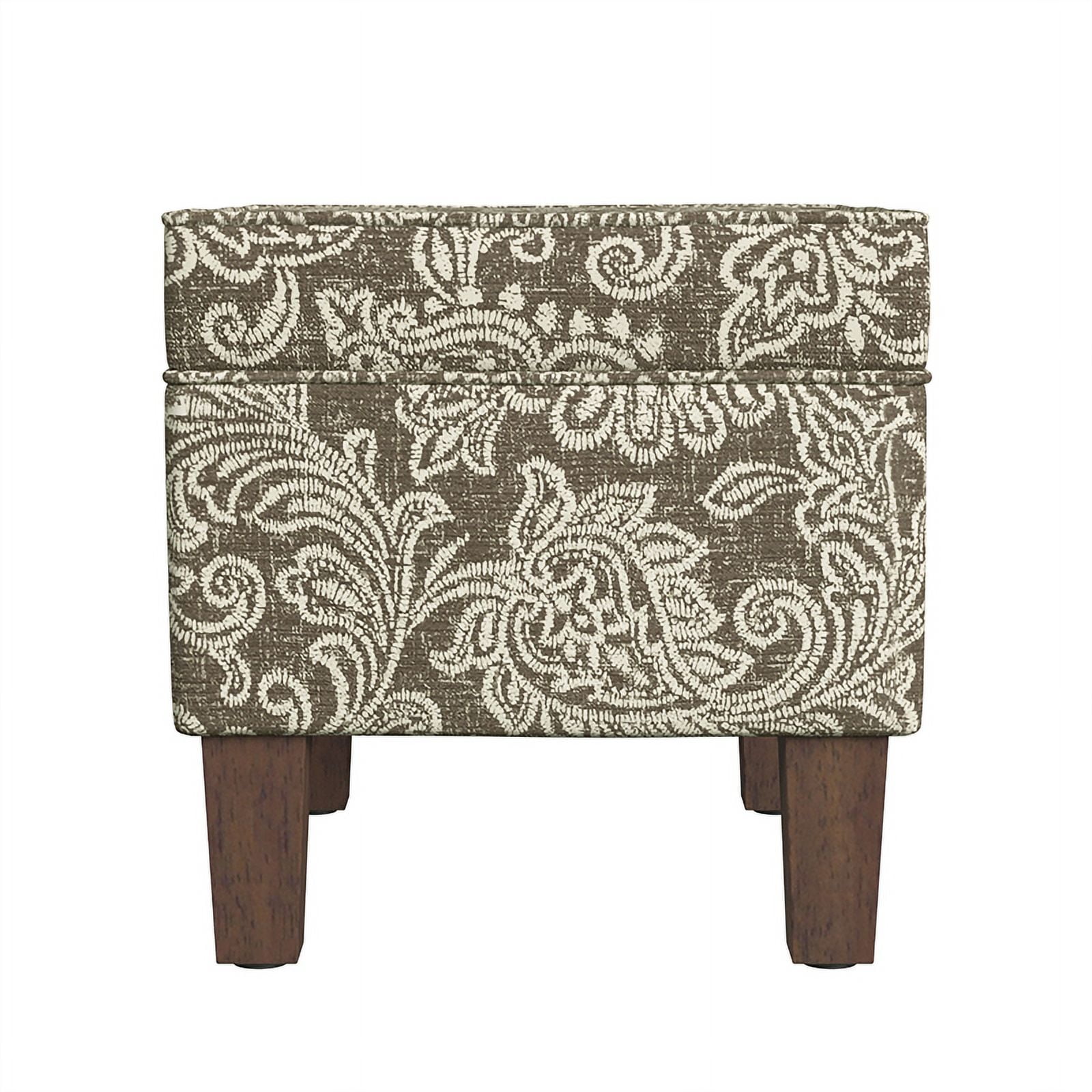 HomePop Medium Storage Ottoman with Hinged Lid, Brown Jacobean Print