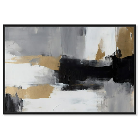 Gold Over Greys Canvas Modern Black White Abstract Wall Art by Art Remedy, Black Frame, 15" x 10"