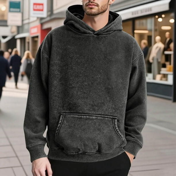 MHFRRA Sudadera con Capucha de Peso Pesado, Lavada, Suave y Cálida, con Bolsillo Frontal para Uso Informal Negro