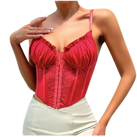 Lace Bustier Corset Crop Tops for Women Going Out Sheer Mesh Date Night Spaghetti Strap Lingerie Trendy Tank Top