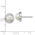 thumbnail image 3 of Sterling Silver Rho-Plated Cz 6-7mm White Button Fwc Pearl Post Earrings (9.35 X 9.3) Made In China qe16339, 3 of 5