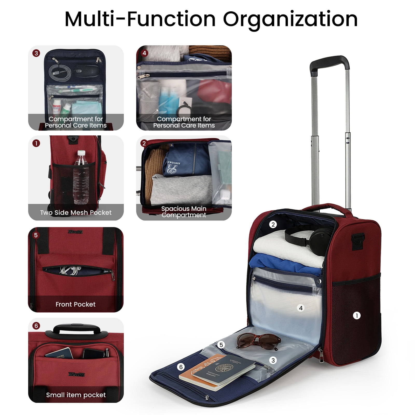New York Xpress 16" Underseat Carry-on Luggage Lightweight Softside Rolling Suitcase with 2 Wheels, Burgundy - TA13