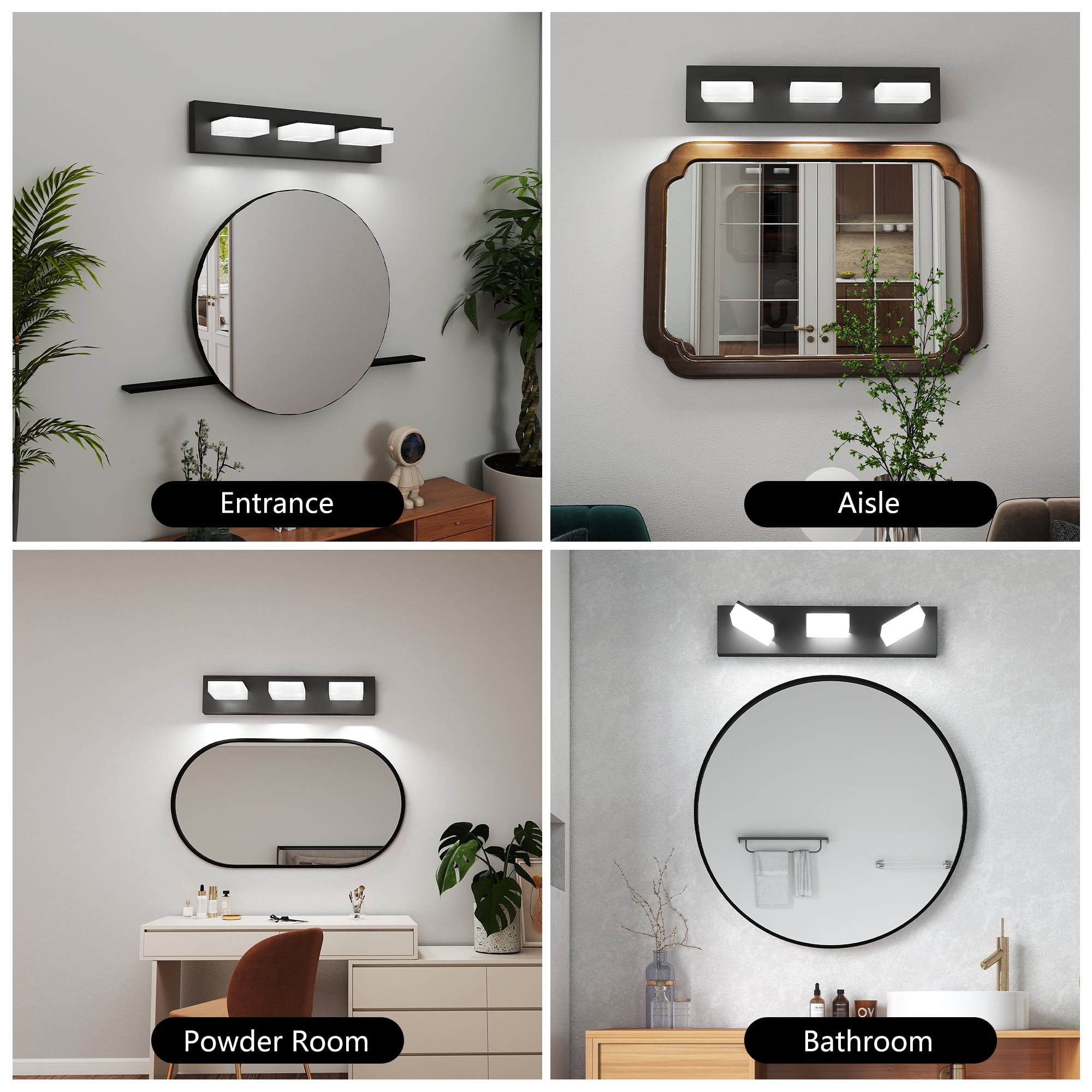 Jopath 20" Modern Matte Black 3-Light LED Wall Sconce, Adjustable Acrylic Bathroom Wall Lighting Fixtures Over Mirror Vanity Light for Bathroom, Bedroom, or Hallway