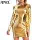 thumbnail image 2 of Vestido ajustado para mujer, ropa de discoteca, vestido ajustado metálico brillante, cuello redondo, manga larga, vestidos de tubo, vestido de barra Rave para baile en barra, 2 of 5
