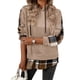 thumbnail image 1 of Sudadera con Capucha de Larga para Mujer, Estilo Patchwork A Cuadros, con Abertura Lateral, Ideal para Otoño e Invierno. Caqui M, 1 of 9