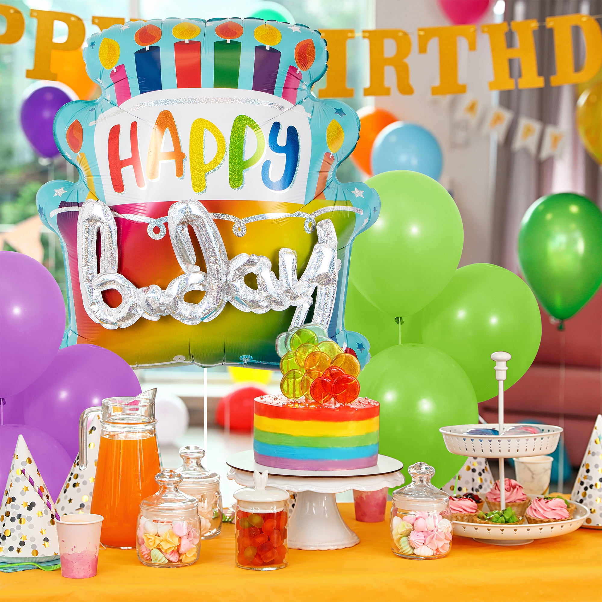 27 inch Happy Birthday Cake Foil Balloon, Multicolor, by Way To Celebrate