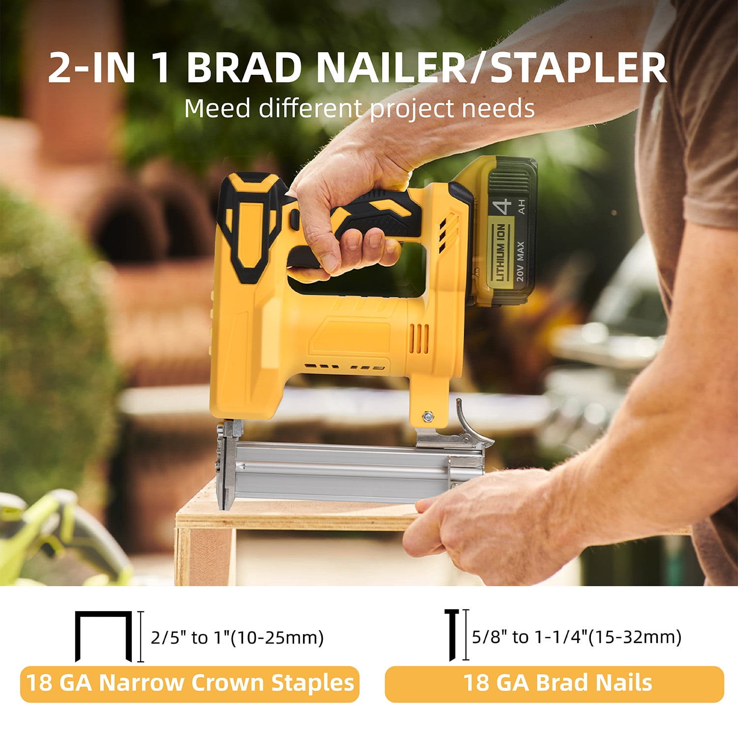 18 Gauge Brad Nailer Compatible with Dewalt 20V MAX Battery(NO Battery), Narrow Crown Stapler, 2 in 1 Cordless Nail Gun with 1000 Nails and 1000 Staples for Home Improvement, DIY and Woodworking