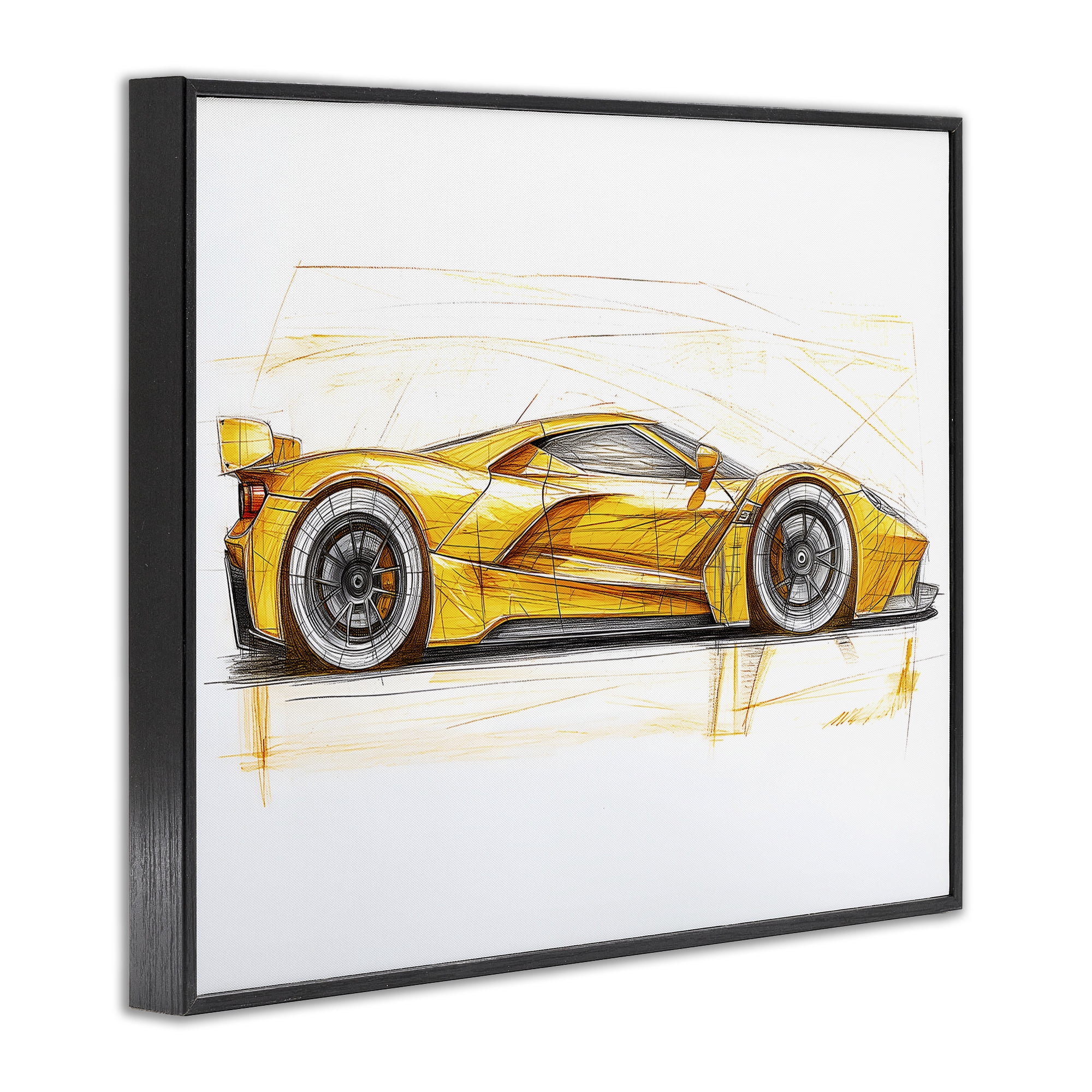 Stupell Industries Yellow Sports Car Whimsicality Black Framed Giclee Art, design by Steve Hunziker