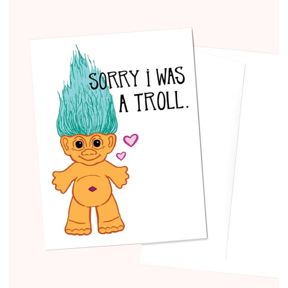 Sorry I Was a Troll Greeting Card – Cute Retro Troll Design – Blank Inside with Envelope Included – Perfect Apology Card for Friends or Loved Ones