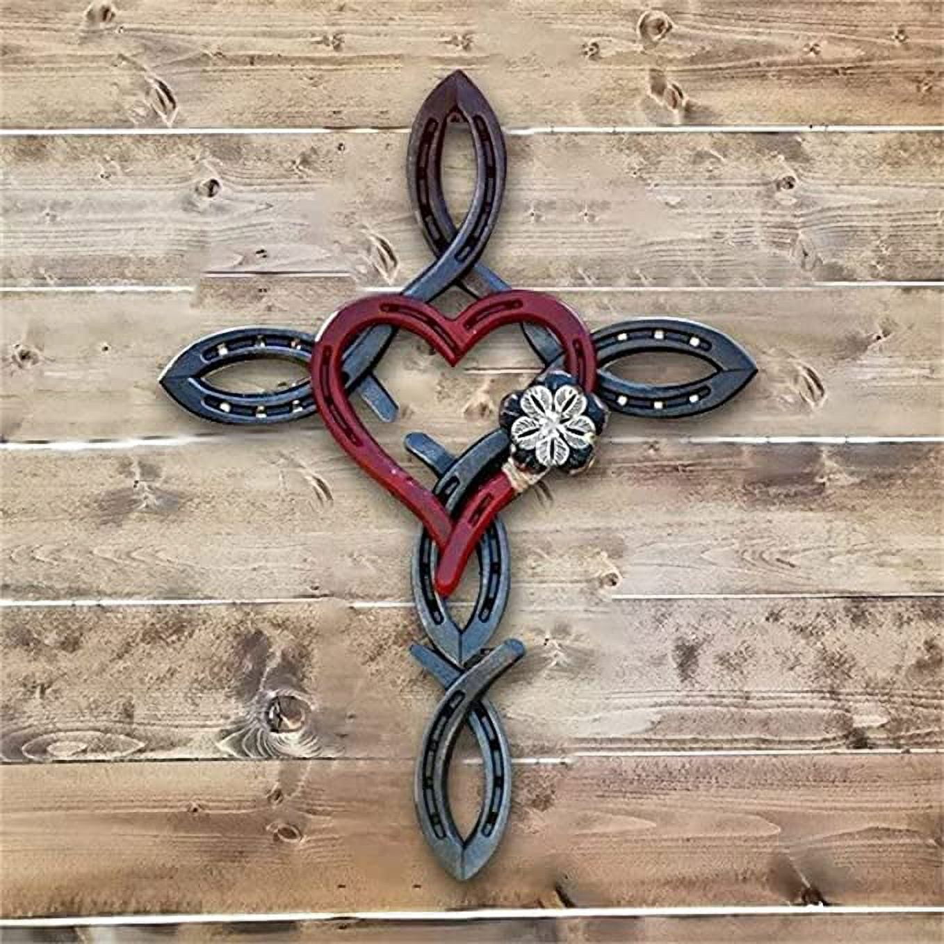  Natural Horseshoe Cross with Heart Metal Cross Sign Wall Hanging  Sculpture Horseshoe Cross Craft Sign Wall Hanging for Western Room Decor  (Red) : Home & Kitchen
