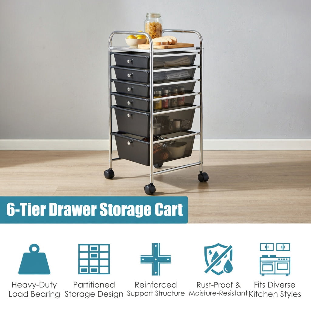 Spaco 6 Drawers Rolling Storage Cart Organizer-Black, Craft Organizers and Storage, Multipurpose Organizer Cart for Home, Office, School