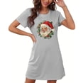 thumbnail image 1 of Sakmal Chemises de Nuit Confortables pour Femmes Gris Nuage Grande Taille Robe de Noël Moomoo Manches Courtes Imprimé Père Noël Col Rond Chemises de Nuit P-2TG, 1 of 5