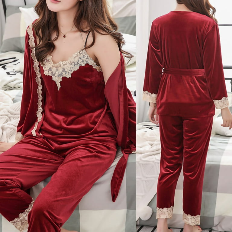 RQYYD Clearance Women Pajama Sets Gold Velvet 3 Pieces Warm