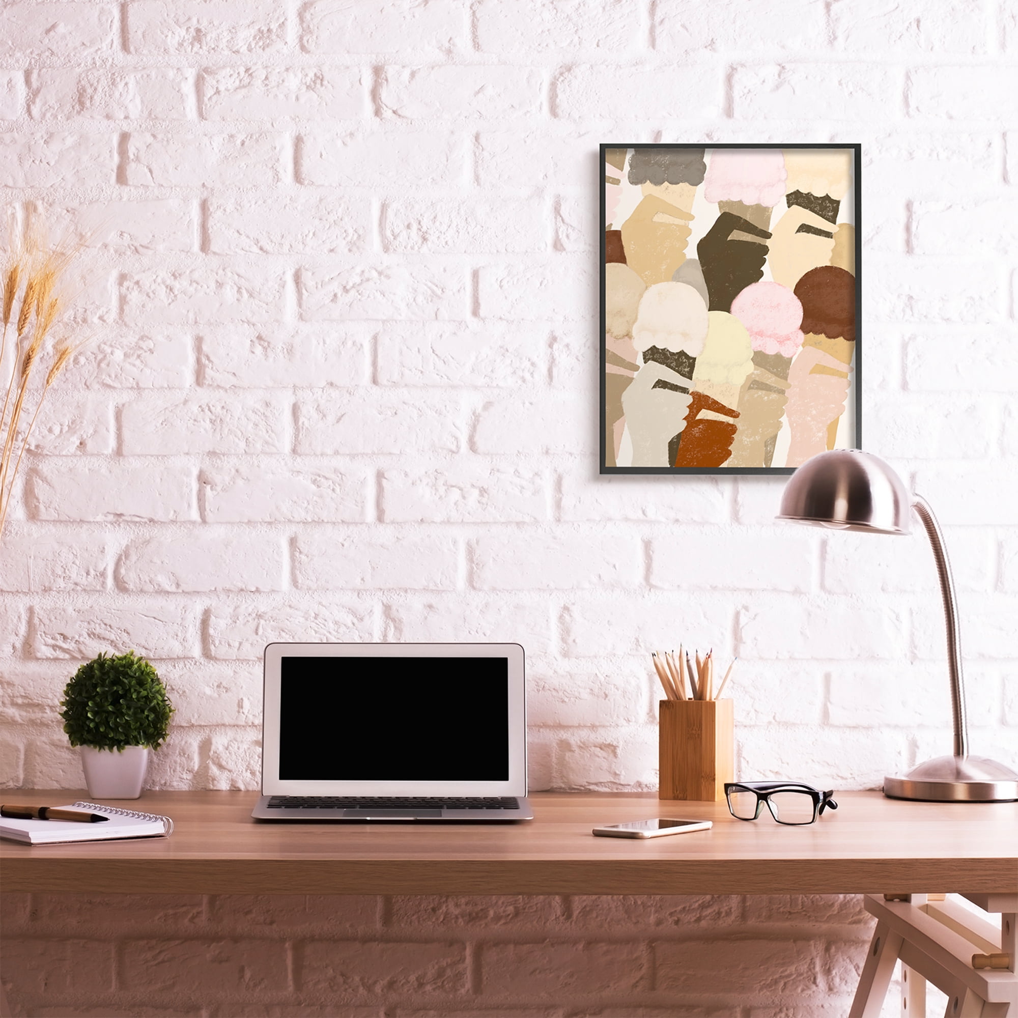 Stupell Industries Hands Holding Ice Cream Pattern Neutral Colors Food & Beverage Painting Black Framed Art Print Wall Art, 24 x 30