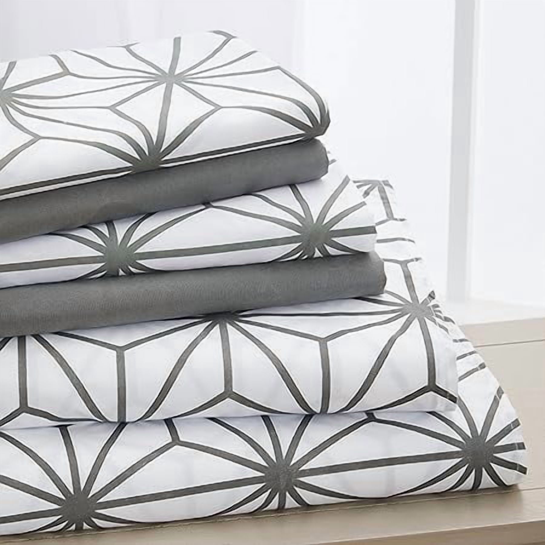 Elegant Comfort Luxury Soft 4-Piece Cube Geometric Pattern Sheet Set - 1500 Series Wrinkle and Fade Resistant Bedding Set Twin Grey