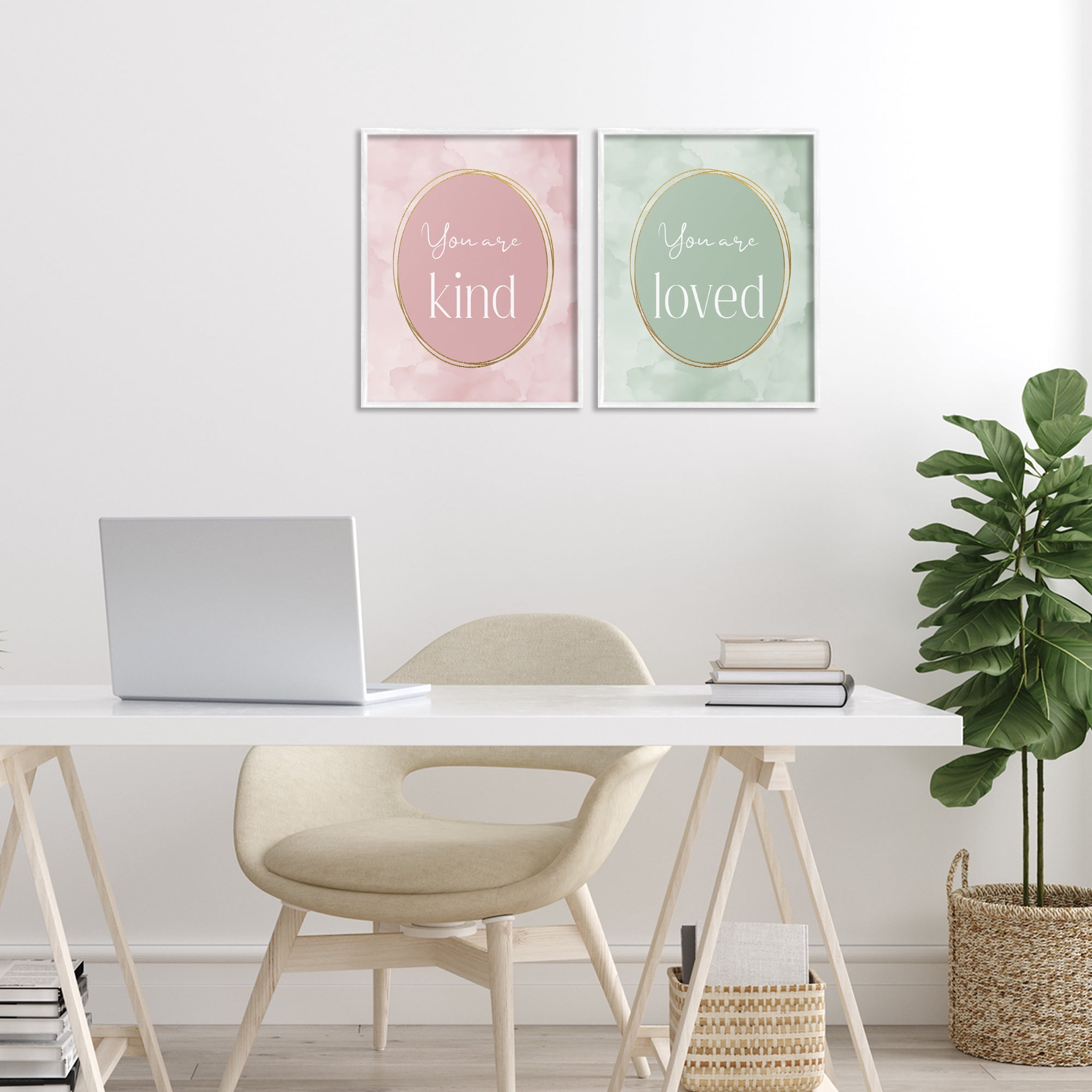 Stupell Industries Pastel Golden Affirmations 2 Piece White Framed Giclee Art Set, design by Christine Simpson Art