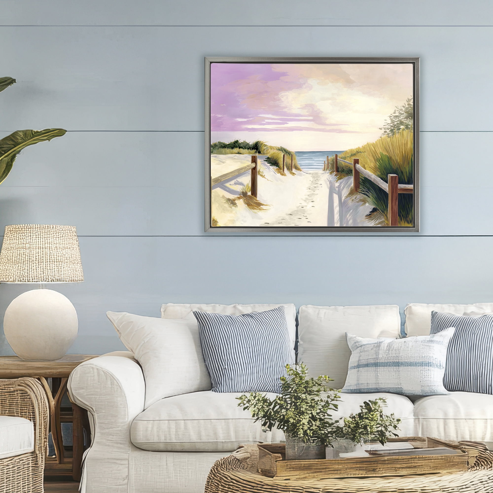 Cottesloe Beach Pathway Gray Framed Floater Canvas Wall Art, design by Courtney Haley