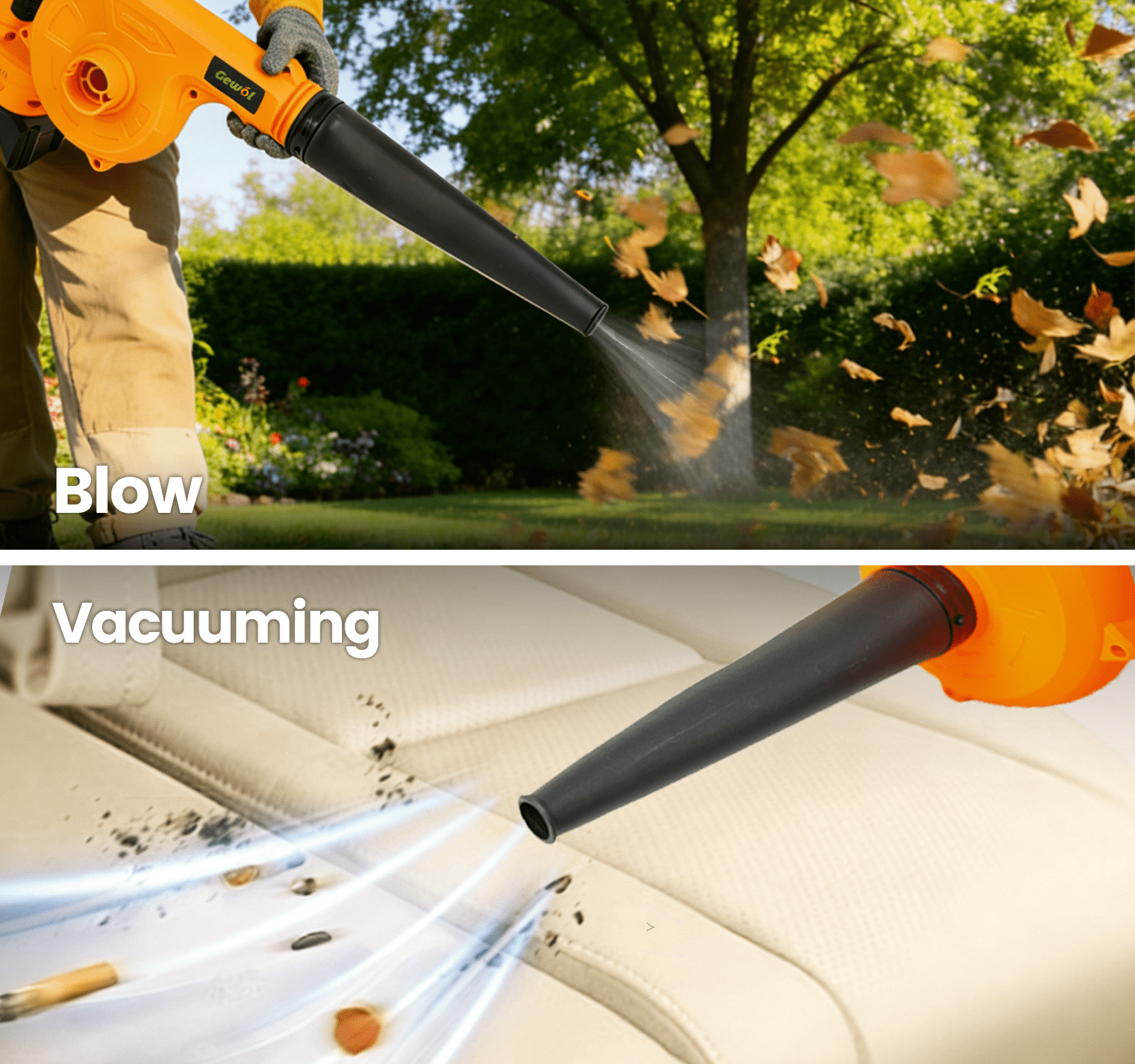 Gewol 21V Cordless Mini Blower & Vacuum, 2-in-1 Leaf Blower with 2×3.0Ah Battery, Ultra Portable for Lawn Care & Dust