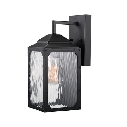 Globe Electric Miller 1-Light Matte Black Outdoor Wall Sconce with Watered Glass Shade