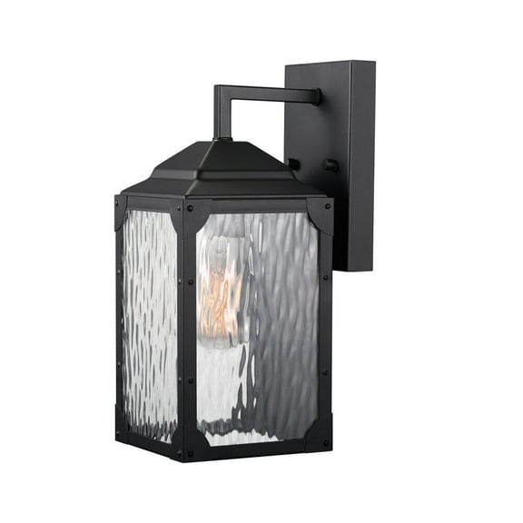 Globe Electric Miller 1-Light Matte Black Outdoor Wall Sconce with Watered Glass Shade