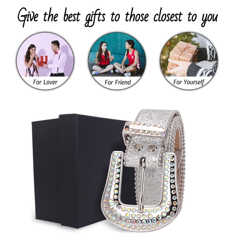 Tengmei Men Women Rhinestone Belt Luxury Strap Leather  display picture 2
