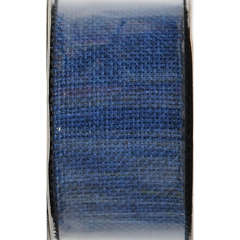 Offray Ribbon, Denim Blue 1 1/2 inch Woven Burlap Woven