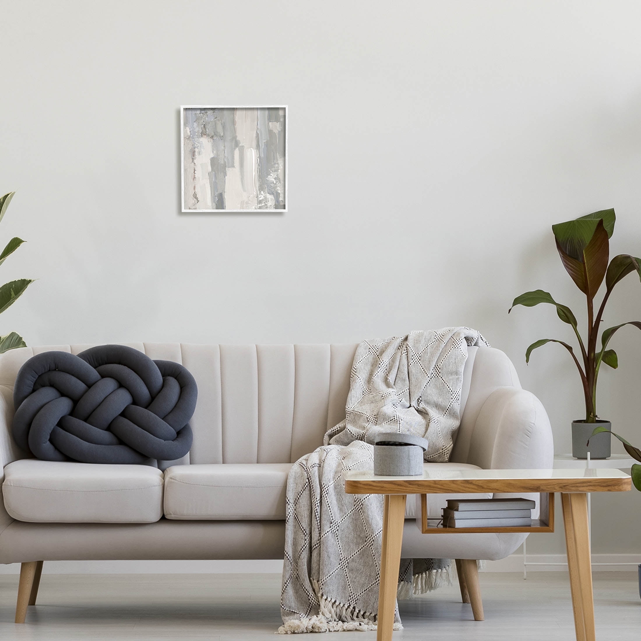 Grey Brushed Abstract Arrangement Abstract Painting White Framed Art Print Wall Art