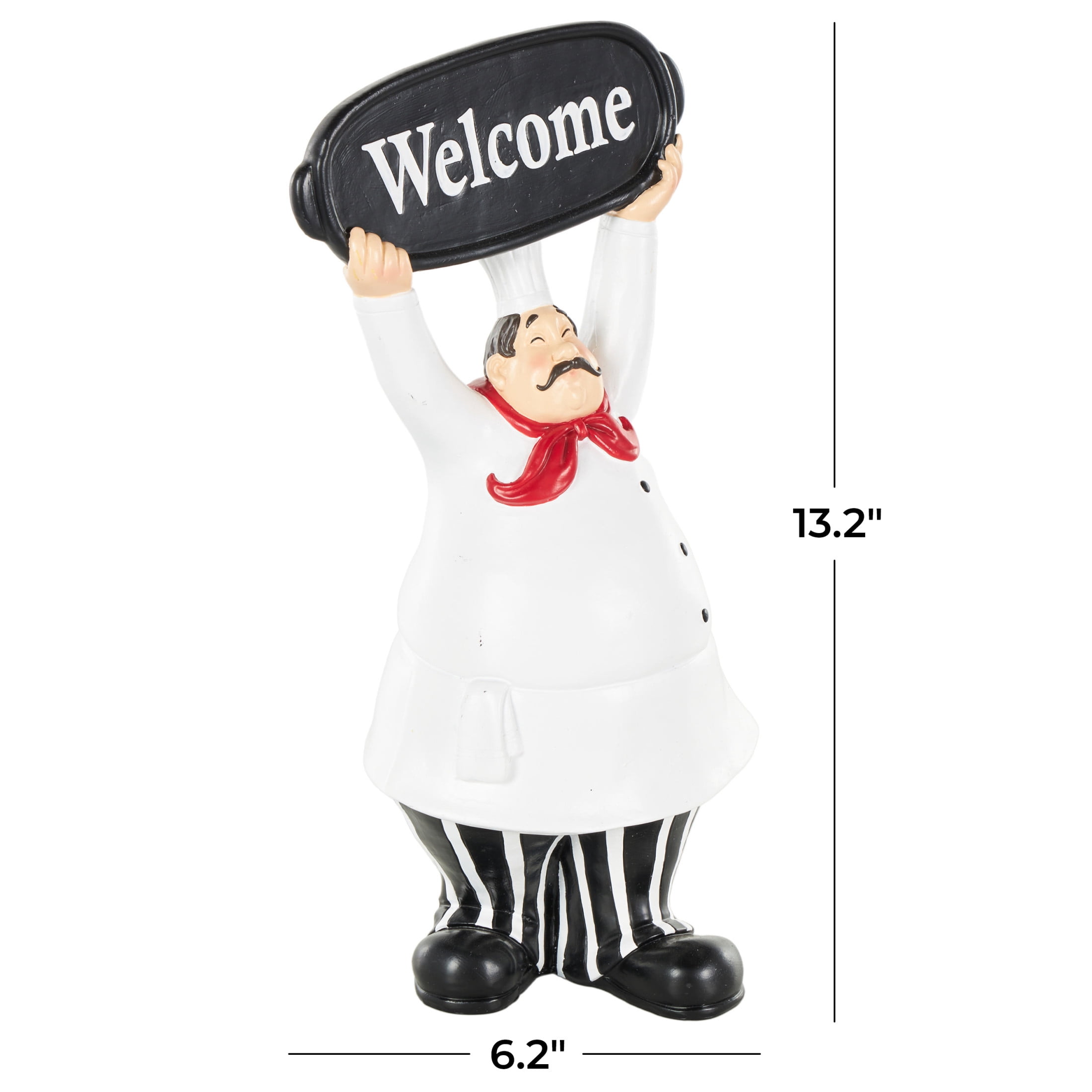 6" x 13" White Polystone Kitchen Decorative Figurine Chef Sculpture with Welcome Sign, by DecMode