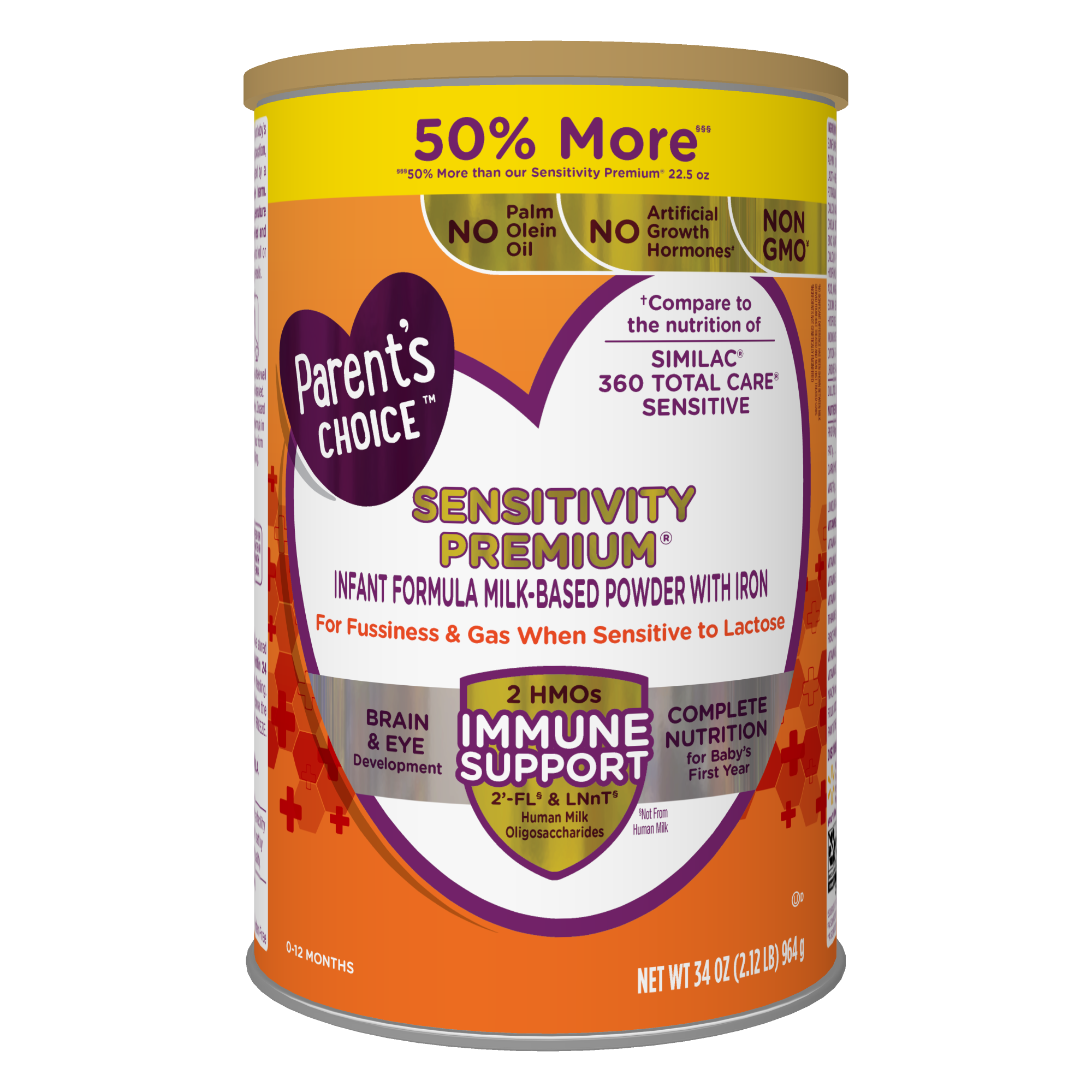 (Paquete de 2) Fórmula para bebé Parent's Choice Sensitivity Premium con hierro, HMOs duales, Envase de 34 oz 2