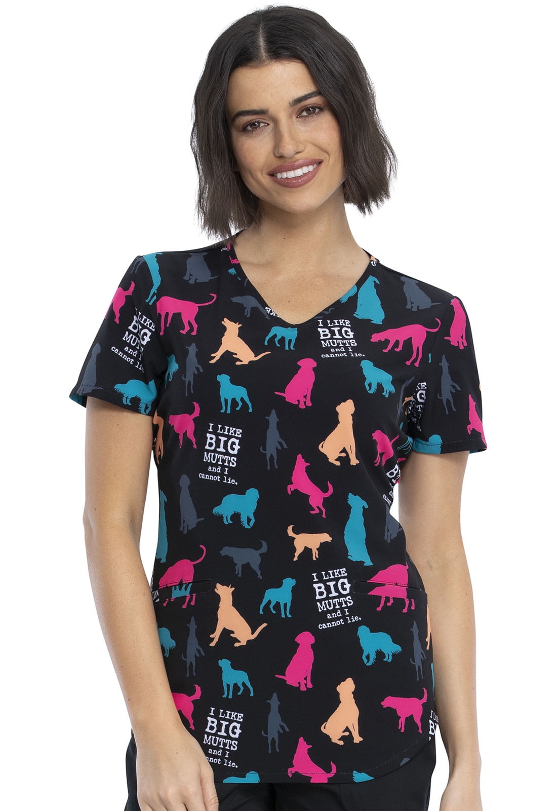 Cherokee Prints Women Scrubs Top, VNeck, CK637, L, Big Mutts