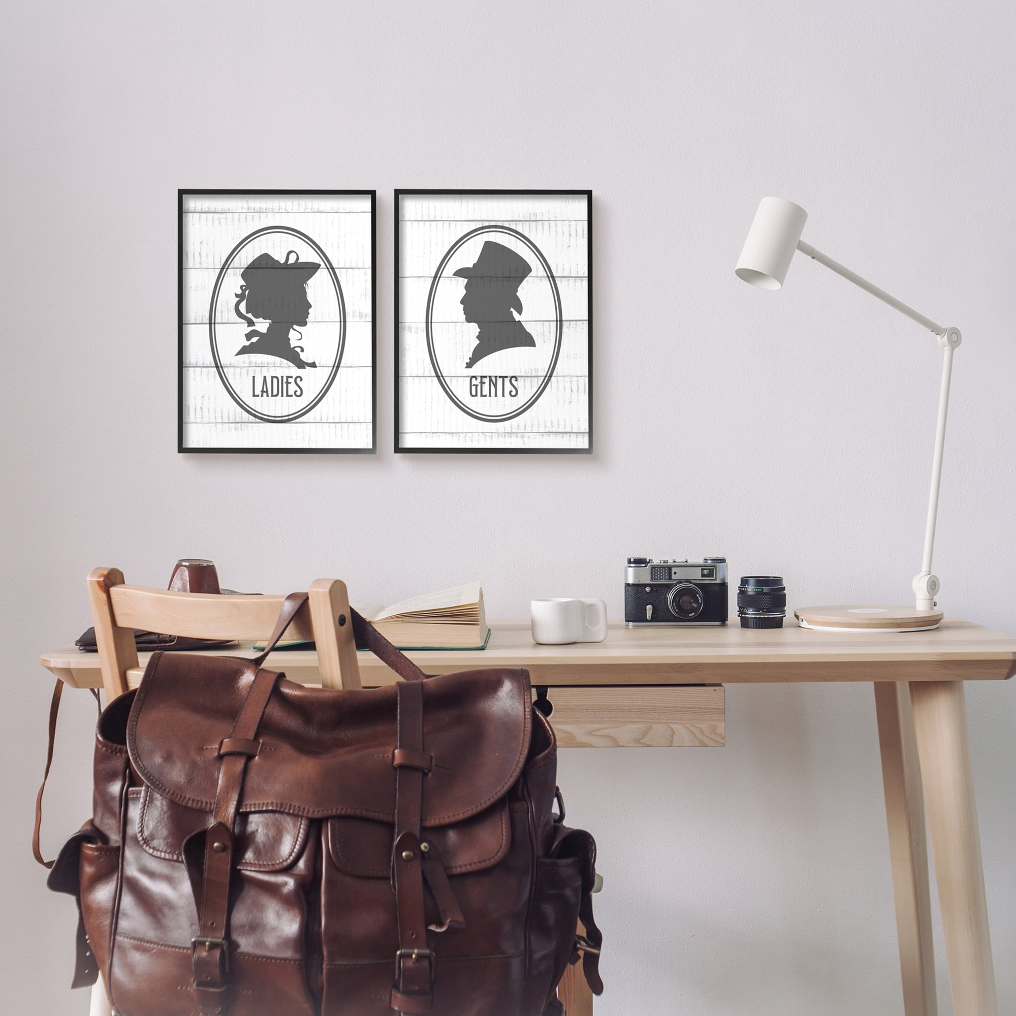 Vintage Ladies Gents Restroom Rustic Sign Silhouettes Typography Graphic Art Framed Art Print Wall Art, Set Of 2