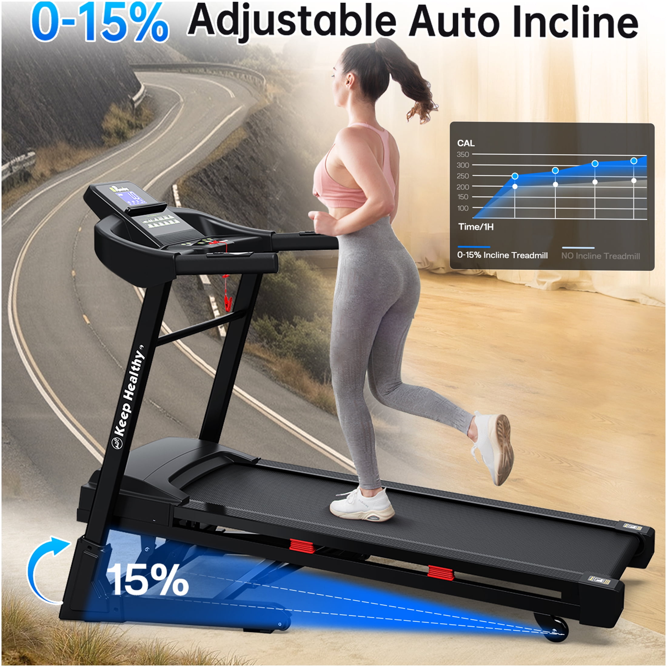 JERFIT 3.5HP Foldable Electric Treadmill for Home with Auto Incline, Bluetooth Speaker & App Control, 330lbs Capacity, Black