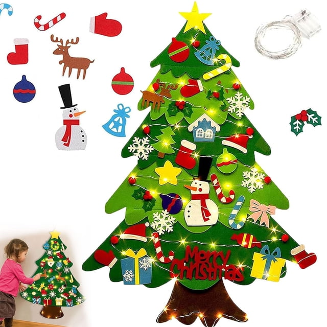 Árbol de Navidad de fieltro Montessori Everized para niños pequeños con luces