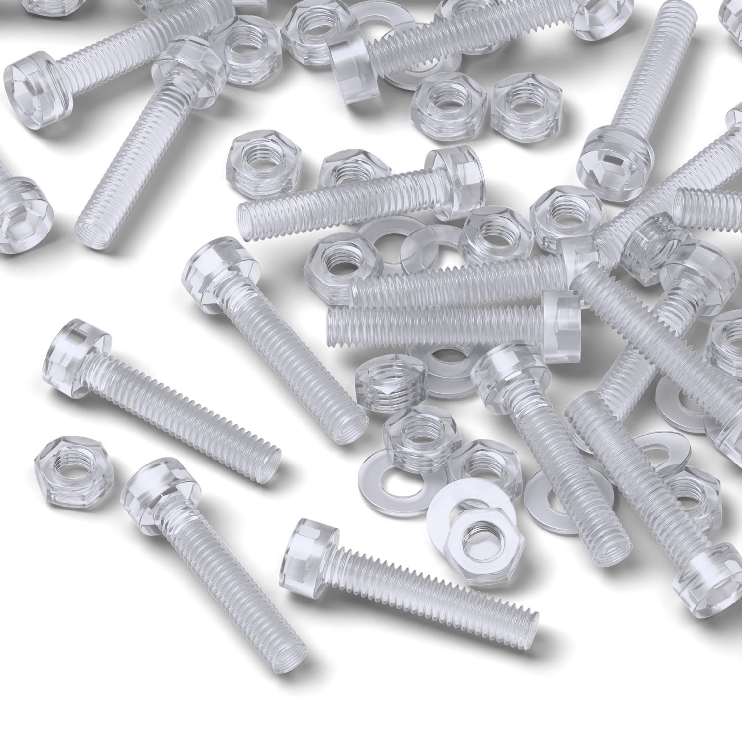 50 x Polycarbonate socket head, hex head, plastic machine screws, M3 x 20mm, Plastic Bolts, Nuts & Washers, (3/32 x 25/32 in)