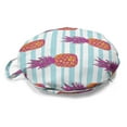 thumbnail image 1 of Modern Round Floor Cushion with Handle, Pop Art Themed Pineapple Illustration on Blue Stripes Retro Tones Print, Pillow for Living Room & Dorms, 18" Round, Dark Magenta and Orange, by Ambesonne, 1 of 4