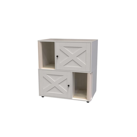 TROPOW Cat Litter Box Enclosure Furniture for 2 Cats, Hidden Litter Box, Modern Double Layer Cats Washroom Furniture with 2 Scratch Mat and Cat Scratching Post, Side End Table