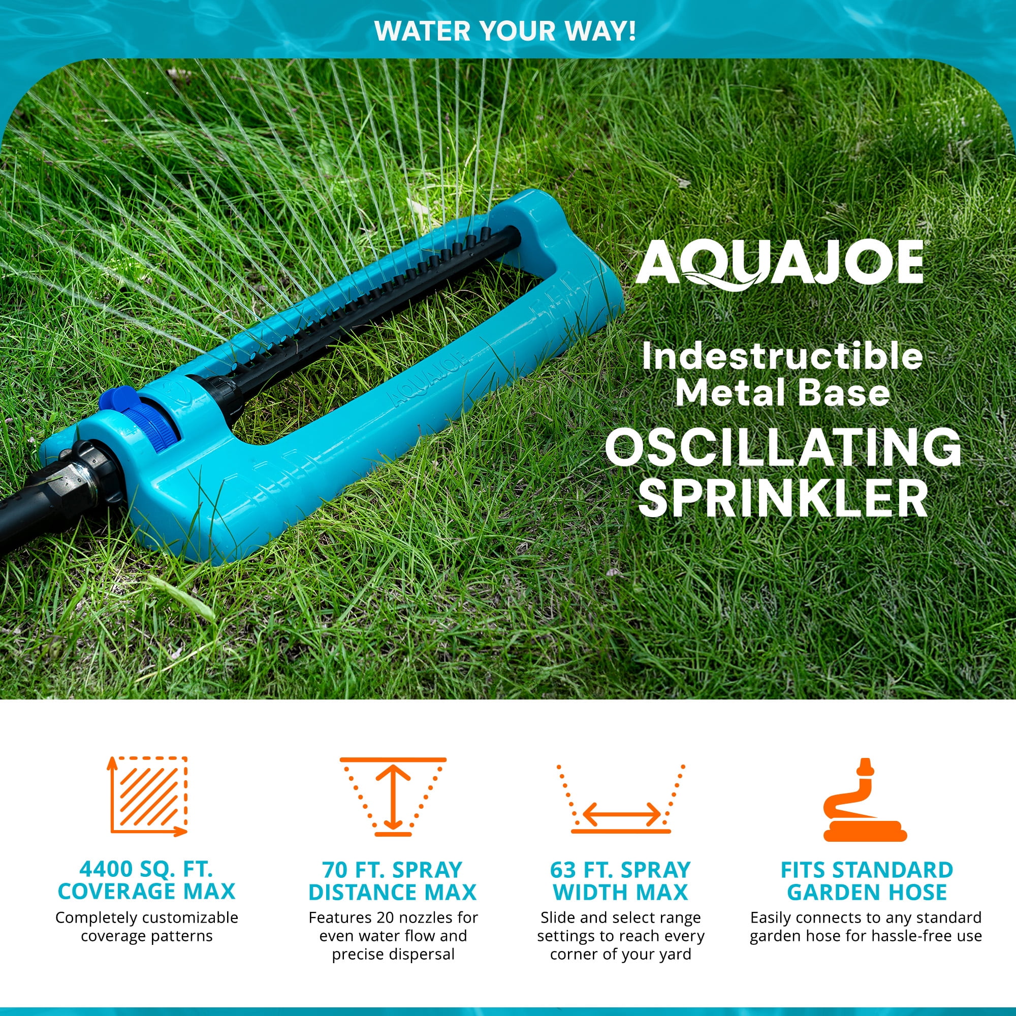 Aqua Joe Multi-Function Hose Nozzle with Smart Throttle & Oscillating Sprinkler