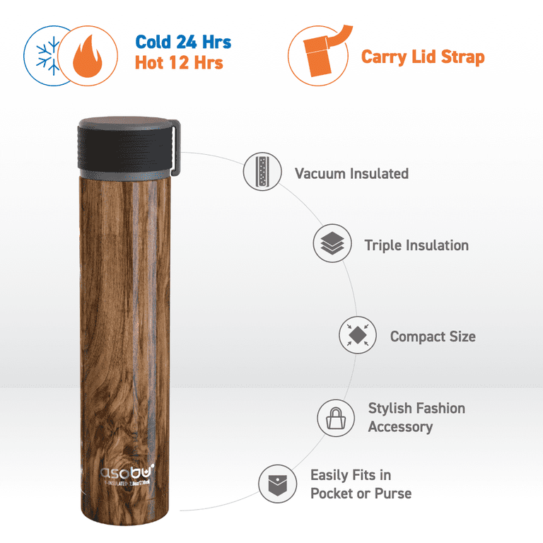 Asobu Skinny Mini Fashon Forward Double Walled Stainless Steel Insulated  Water Bottle Bpa Free 7.8 oz (Natural Wood ) - Walmart.com