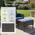 thumbnail image 4 of Unnifurnzi Patio Ottoman Set of 2-All Weather Wicker Outdoor Footstool with Removable Cushions Outdoor Olefin Fabric Outdoor Foot Rest for Deck Porch Balcony Garden-Brown/Blue, 4 of 7