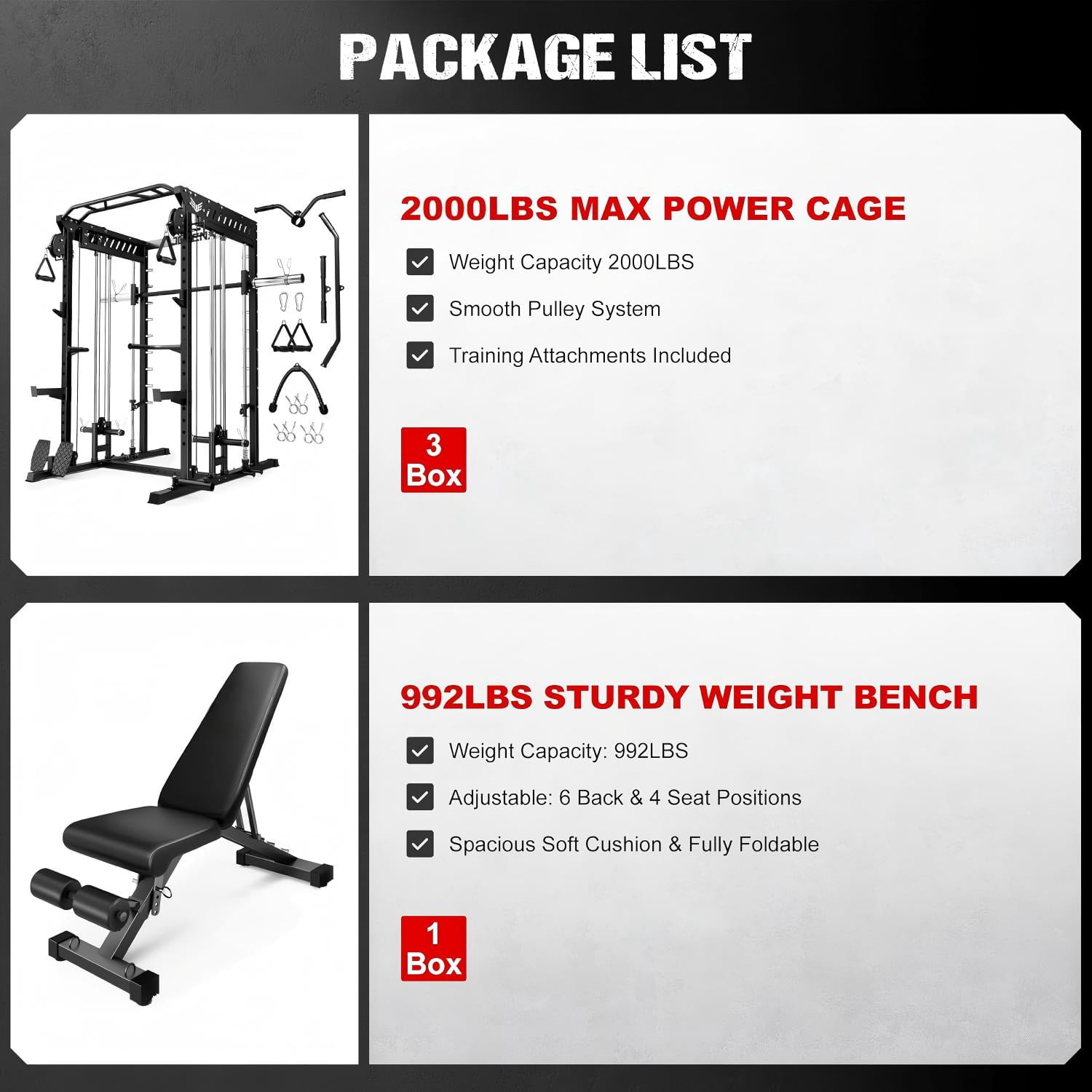 Forgemus Smith Machine, Multi-Function Power Cage with Dual Pulley Cable Crossover System, 2000LBS All-in-One Squat Rack with Smith Bar and Attachments, Workout Machine for Home Gym