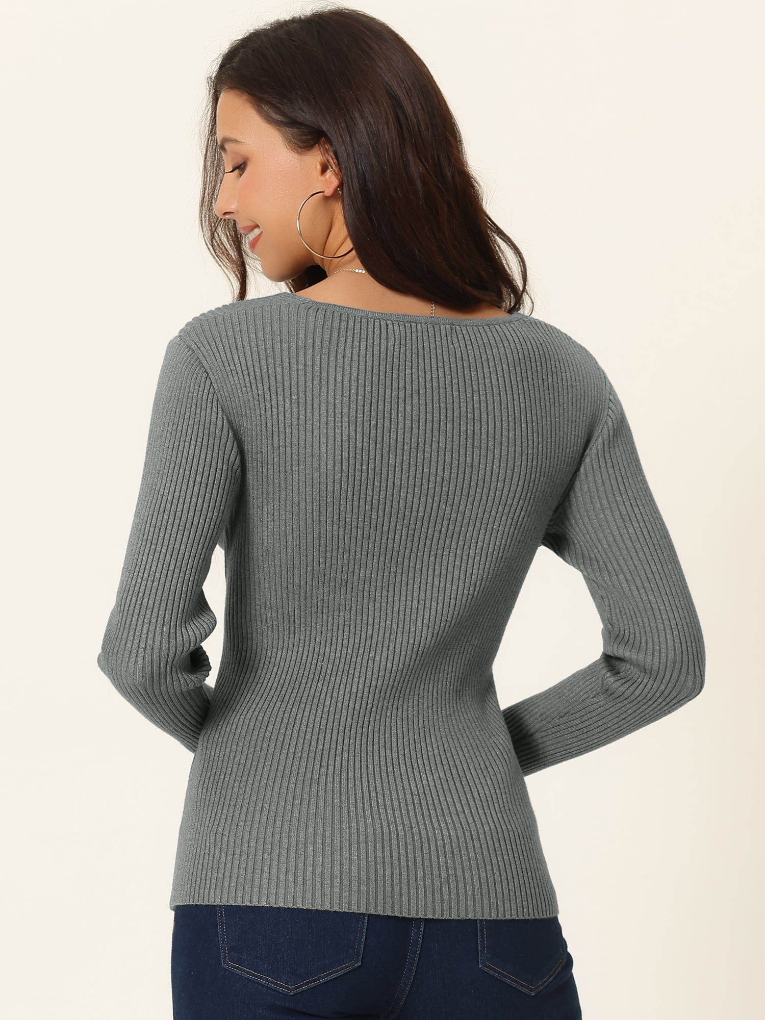 Women's Long Sleeve V Neck Criss Cross Sweater Casual Fall Outfits M Grey