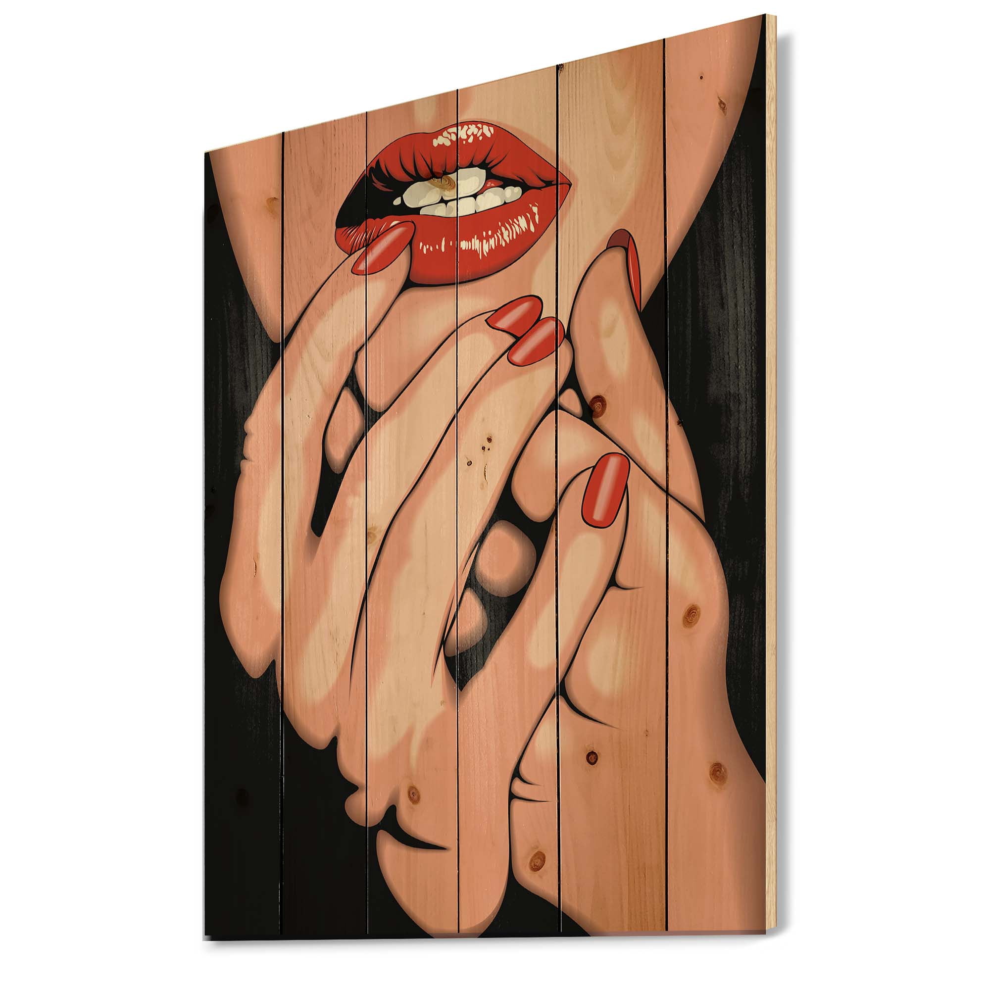 Designart 'Portrai Of A Young Modern Girl' Modern Print on Natural Pine Wood