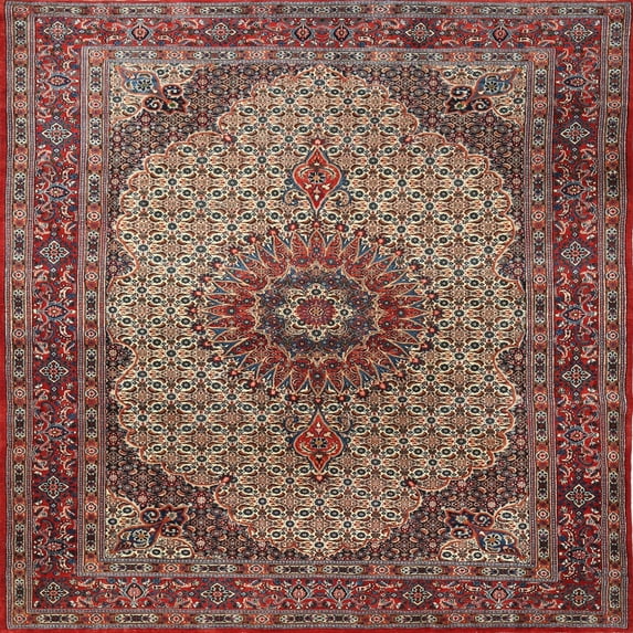 Ahgly Company Machine Washable Indoor Square Traditional Saffron Red Area Rugs, 5' Square